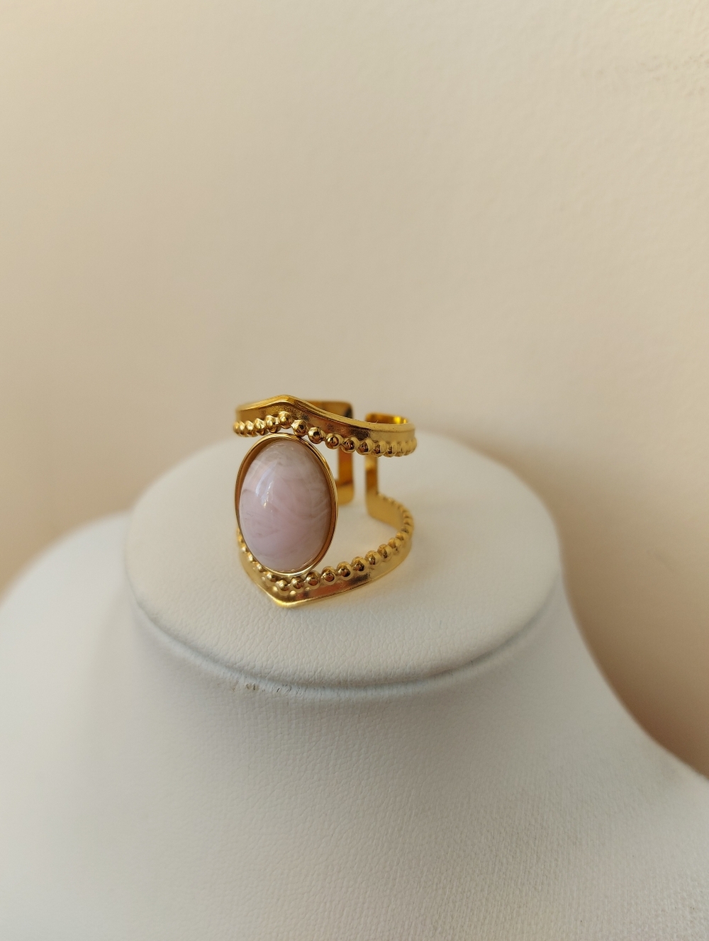 Pale Pink Oval Detail Gold Color Open Adjustable Ring -Can't Ship Until May 16th